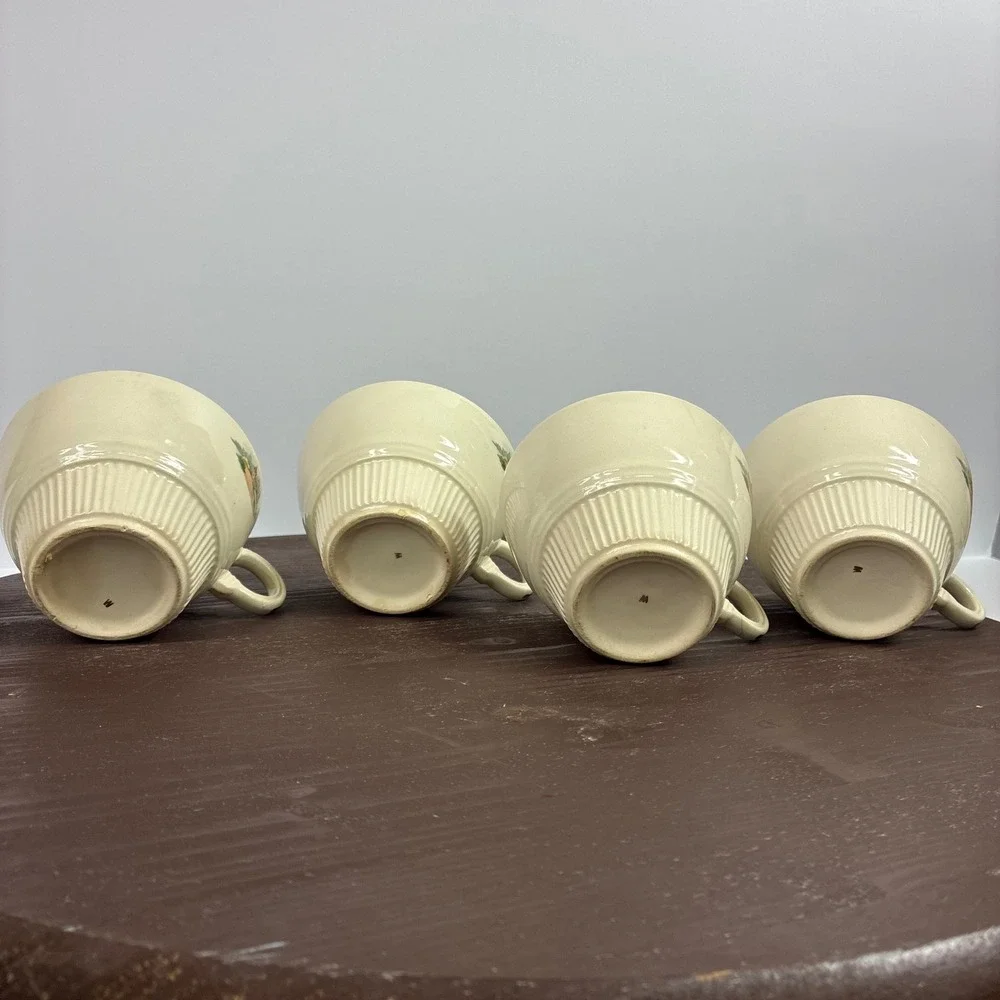 Vintage Salem China Godey Prints Demitasse Teacups Victory Ribbed Shape Set of 4